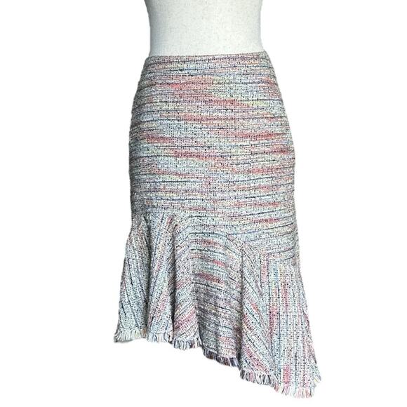 Halogen Spring Tweed Frayed Hem Skirt Multi-Color Straight Asymmetrical Size 2 - Picture 1 of 10